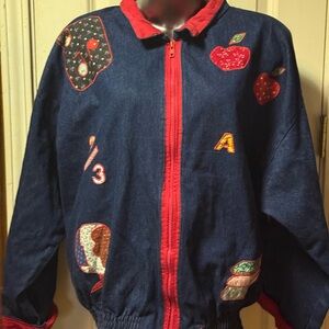 Vintage ~ Women’s ~ Handmade ~ Denim ~ Jacket ~ 3XL  ~ School ~ Teacher ~ 1980s
